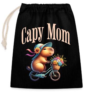 Gift for Capybaras Fan Mom - Closable cotton gift bag (25x30cm) - black - Front