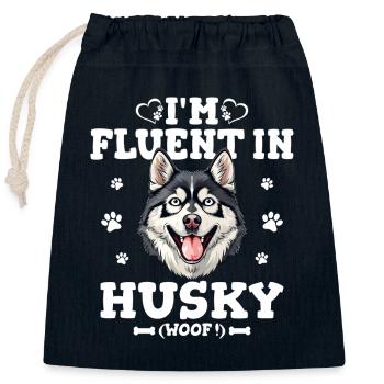 Parler Le Husky Humour Chien Husky - Sac cadeau en coton avec cordon (25 x 30 cm) - bleu marine - Devant