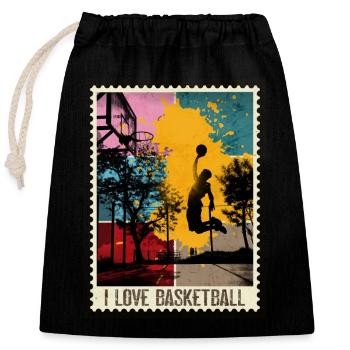 Basketball Basketball Sport Stamp Coloré - Sac cadeau en coton avec cordon (25 x 30 cm) - noir - Devant