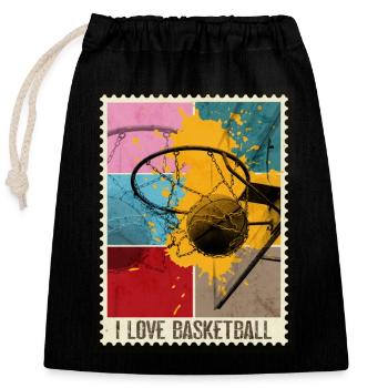 Basketball Basketball Player Basket Sport Stamp - Sac cadeau en coton avec cordon (25 x 30 cm) - noir - Devant