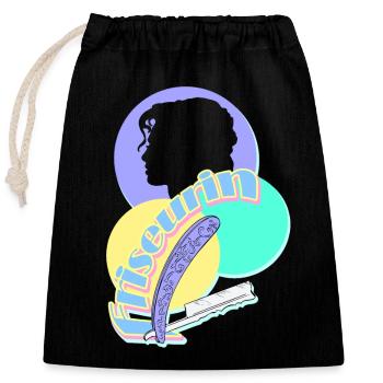 Hairdresser Razor Woman Head - Closable cotton gift bag (25x30cm) - black - Front