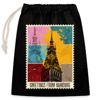 Hambourg Allemagne City Skyline Stamp - Sac cadeau en coton avec cordon (25 x 30 cm) - noir - Devant