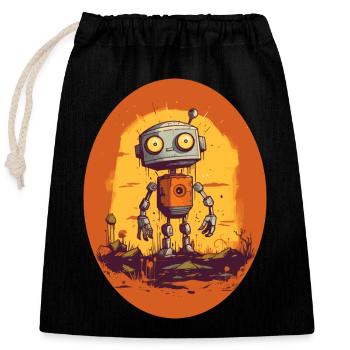 Robot - Verschließbarer Geschenkbeutel aus Baumwolle (25x30cm) - Schwarz - Vorne