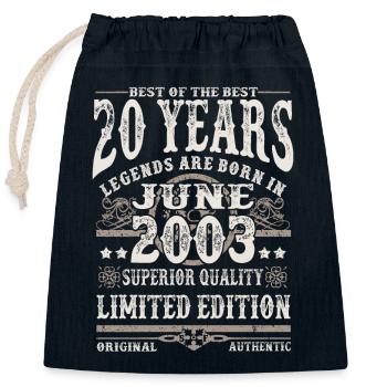Born in Juni 2003 - 20 years old - Closable cotton gift bag (25x30cm) - navy - Front