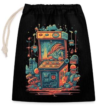 Retro Game Station - Closable cotton gift bag (25x30cm) - black - Front