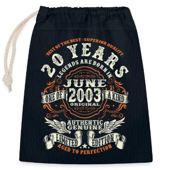 20 years old - born in june 2003 - Closable cotton gift bag (25x30cm) - navy - Front