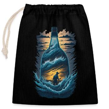 Bouteille de pêche à la ligne - Sac cadeau en coton avec cordon (25 x 30 cm) - noir - Devant