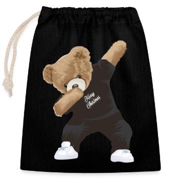 Dabbing Teddy - Verschließbarer Geschenkbeutel aus Baumwolle (25x30cm) - Schwarz - Vorne