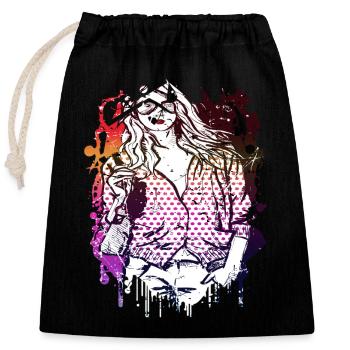 Beautiful female face paint art colorful woman - Closable cotton gift bag (25x30cm) - black - Front