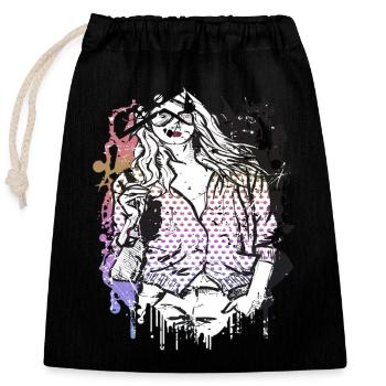 Beautiful female face paint art colorful woman - Closable cotton gift bag (25x30cm) - black - Front