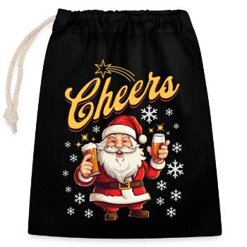 Weihnachtsmann Alkohol Bier Glühwein Schnaps Prost - Verschließbarer Geschenkbeutel aus Baumwolle (25x30cm) - Schwarz - Vorne