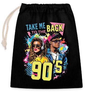 90s 90er Jahre Musik Bunt Party Karneval Kostüm - Verschließbarer Geschenkbeutel aus Baumwolle (25x30cm) - Schwarz - Vorne