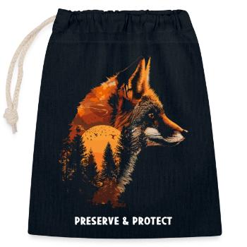 Protéger Renard, Forêt, Animal, Nature - Sac cadeau en coton avec cordon (25 x 30 cm) - bleu marine - Devant