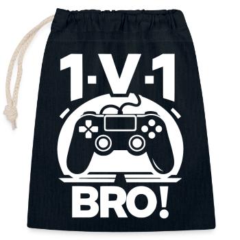 1v1 Frère - Sac cadeau en coton avec cordon (25 x 30 cm) - bleu marine - Devant