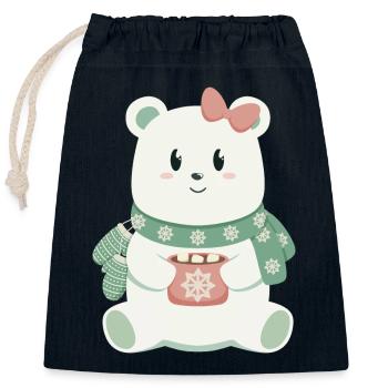 Ours polaire avec arc - Sac cadeau en coton avec cordon (25 x 30 cm) - bleu marine - Devant