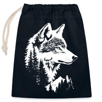 Visage de loup Nature Silhouette - Sac cadeau en coton avec cordon (25 x 30 cm) - bleu marine - Devant