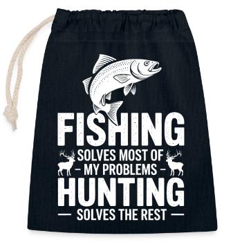 Fishing Solves Most Problems - Closable cotton gift bag (25x30cm) - navy - Front