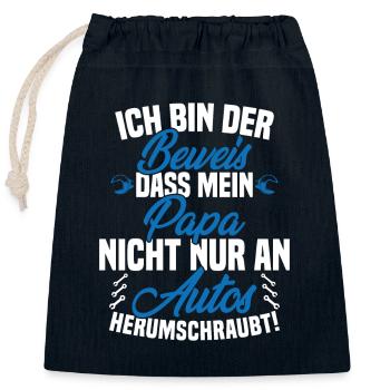 Ich Bin der Beweis DASS Papa Nicht nur an Autos - Verschließbarer Geschenkbeutel aus Baumwolle (25x30cm) - Navy - Vorne