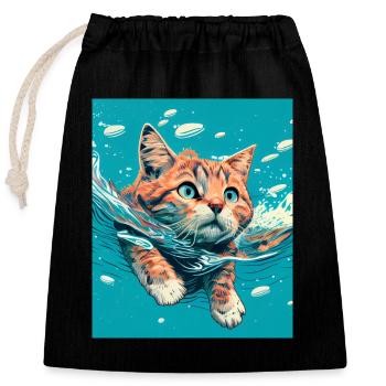 Rote Katze schwimmt im Wasser - Verschließbarer Geschenkbeutel aus Baumwolle (25x30cm) - Schwarz - Vorne