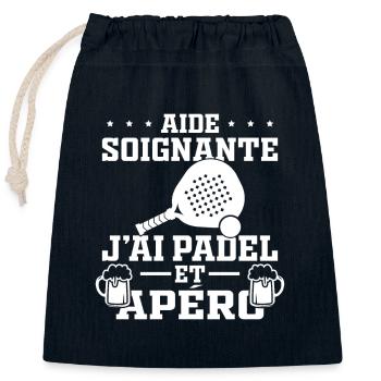 Aide Soignante J'ai Padel et Apéro Cadeau Humor - Verschließbarer Geschenkbeutel aus Baumwolle (25x30cm) - Navy - Vorne