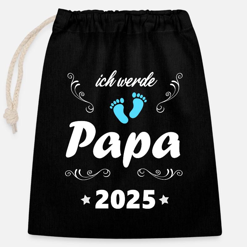 Ich werde Papa 2025 Junge Schwangerschaft - Verschließbarer Geschenkbeutel aus Baumwolle (25x30cm) - Schwarz