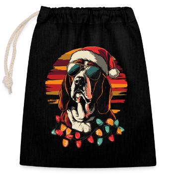 Basset Hound Christmas Sunglasses - Closable cotton gift bag (25x30cm) - black - Front