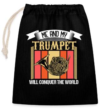 Trompette Instrument de musique Brass Band Idée cadeau - Sac cadeau en coton avec cordon (25 x 30 cm) - noir - Devant