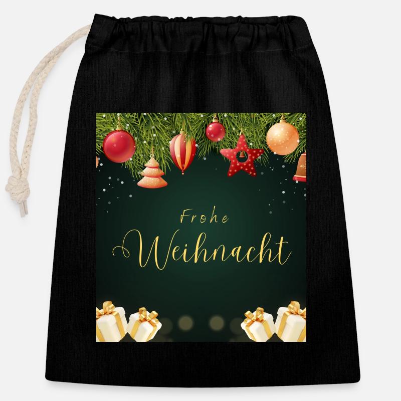 Frohe Weihnacht- Accessoires - Verschließbarer Geschenkbeutel aus Baumwolle (25x30cm) - Schwarz