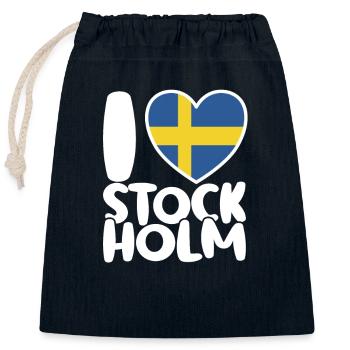 Ich liebe Stockholm, I love Stockholm - Closable cotton gift bag (25x30cm) - navy - Front