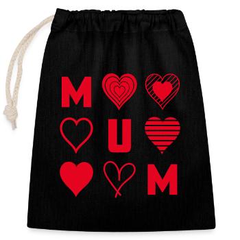 Red Hearts Mum - Closable cotton gift bag (25x30cm) - black - Front