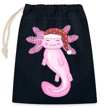 Süßer Weihnachts-Axolotl - Verschließbarer Geschenkbeutel aus Baumwolle (25x30cm) - Navy - Vorne
