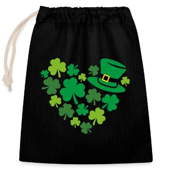 Herzförmiges Kleeblatt zum St. Patrick Tag - Verschließbarer Geschenkbeutel aus Baumwolle (25x30cm) - Schwarz - Vorne