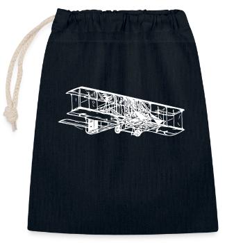 Flying Vintage Biplane Box Illustration - Closable cotton gift bag (25x30cm) - navy - Front