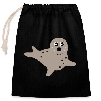 seal seals seal seals animals - Closable cotton gift bag (25x30cm) - black - Front