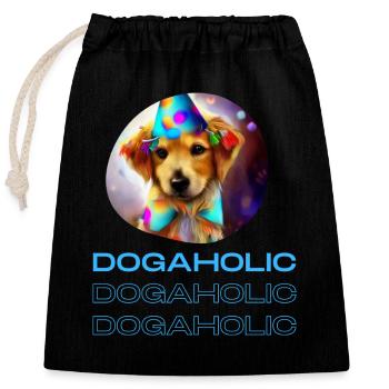 Dogaholic T-shirt Statement Tshirt für Hundefans - Verschließbarer Geschenkbeutel aus Baumwolle (25x30cm) - Schwarz - Vorne