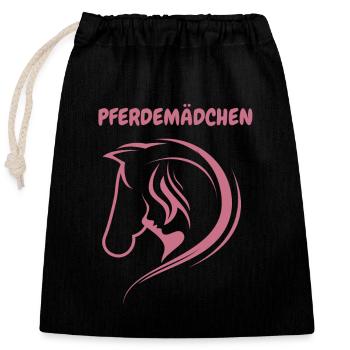 Pferdemädchen Pferd Pferdeliebe Geschenkidee - Verschließbarer Geschenkbeutel aus Baumwolle (25x30cm) - Schwarz - Vorne