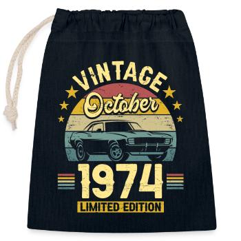 October 1974 50th Anniversary Car - Closable cotton gift bag (25x30cm) - navy - Front