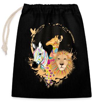 Drei bunte Tiere in Afrika Zebra,Giraffe und Löwe - Verschließbarer Geschenkbeutel aus Baumwolle (25x30cm) - Schwarz - Vorne