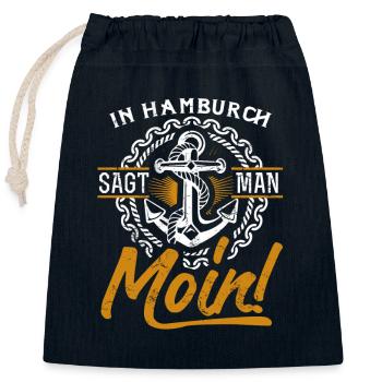 In Hamburch sagt man Moin – Maritimes Design - Verschließbarer Geschenkbeutel aus Baumwolle (25x30cm) - Navy - Vorne
