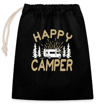 happy camper - Closable cotton gift bag (25x30cm) - black - Front