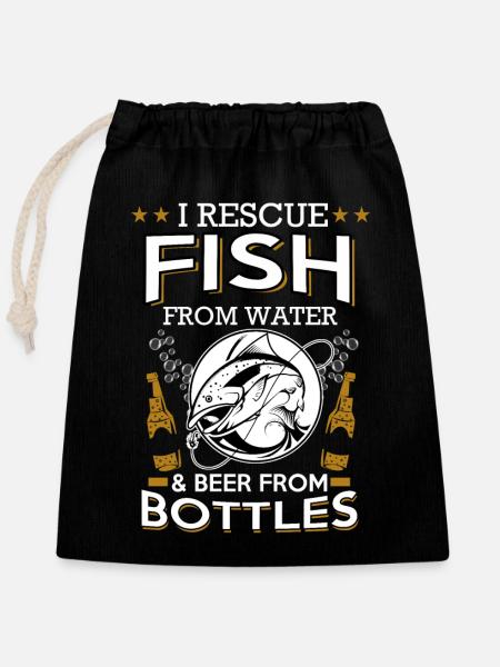 BEER FISH - Verschließbarer Geschenkbeutel aus Baumwolle (25x30cm) - Schwarz