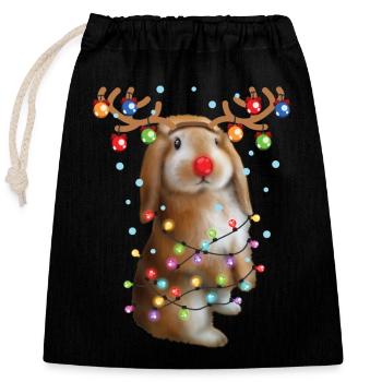 Christmas Rabbit - Lustige süße Rentiere Weihnachten Kaninchen - Verschließbarer Geschenkbeutel aus Baumwolle (25x30cm) - Schwarz - Vorne