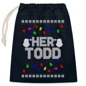 Son Margo Her Todd Ugly Christmas Couple Matching - Sac cadeau en coton avec cordon (25 x 30 cm) - bleu marine - Devant