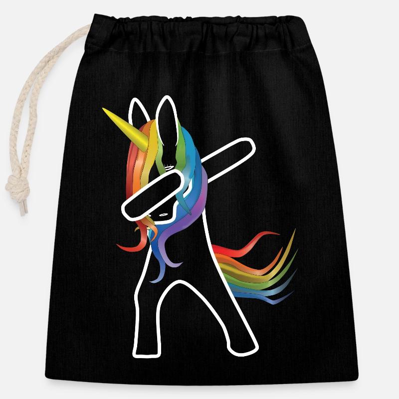 Einhorn dabbing transparent - Verschließbarer Geschenkbeutel aus Baumwolle (25x30cm) - Schwarz