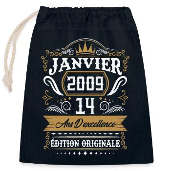 Januar 2009 14 Jahre Retro Geburtstagsgeschenk - Verschließbarer Geschenkbeutel aus Baumwolle (25x30cm) - Navy - Vorne