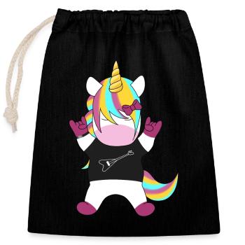 Licorne métallique - Sac cadeau en coton avec cordon (25 x 30 cm) - noir - Devant