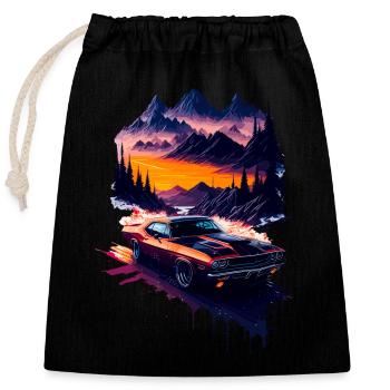 Voiture de sport classique - Sac cadeau en coton avec cordon (25 x 30 cm) - noir - Devant