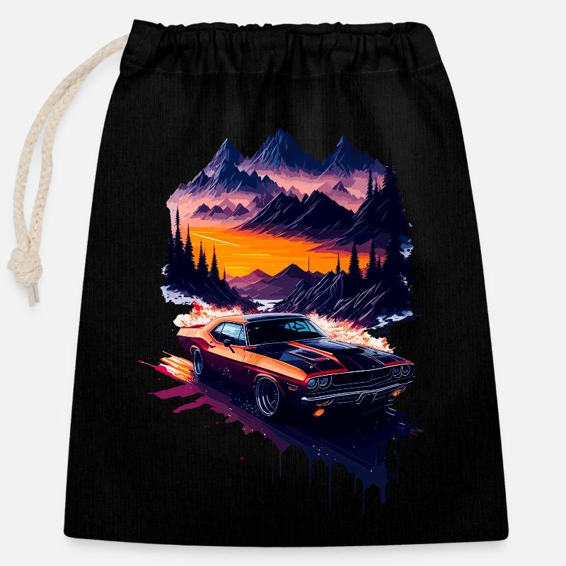 Voiture de sport classique - Sac cadeau en coton avec cordon (25 x 30 cm) - noir