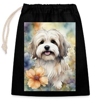 Cute Havanese Dog in Watercolor - Closable cotton gift bag (25x30cm) - black - Front