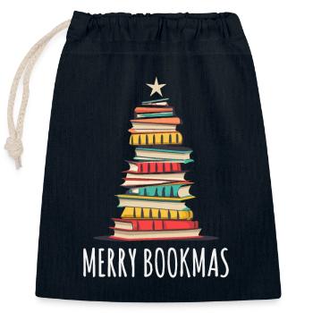 Bücher Weihnachtsbaum, Merry Bookmas - Verschließbarer Geschenkbeutel aus Baumwolle (25x30cm) - Navy - Vorne
